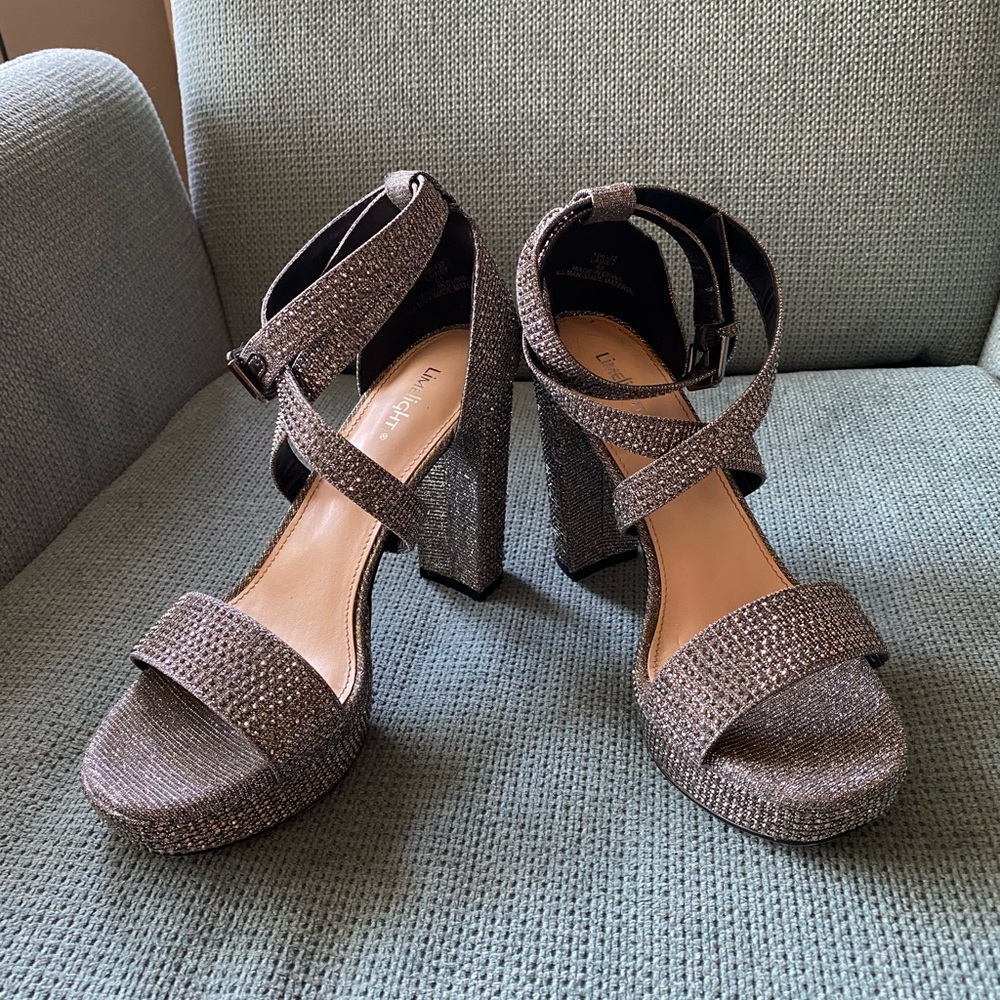 Limelight Laney Glittering Crystals Silver Block 4 Inch Heels 6.5 - Picture 4 of 8